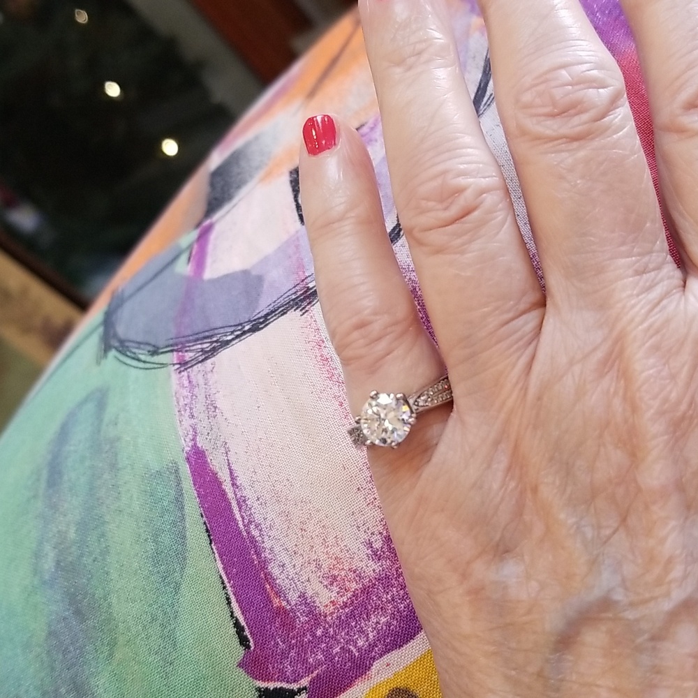 Classic Silver Solitaire Moissanite Ring Pav Acce… - image 7